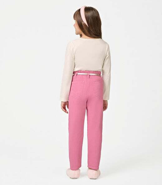 Calça Infantil Feminina Cenoura Sarja Trick Nick Rosa