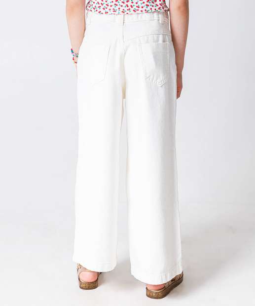 Calça Sarja Pantacourt Infantil Bordado Tam 4 a 8 Off White
