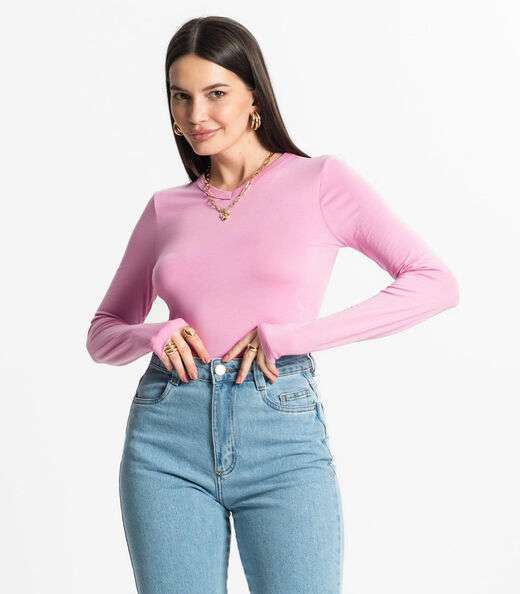 Image_Blusa Manga Longa Decote V Básica Select Rosa
