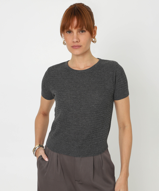 Image_Blusa Feminina Tricô Manga Curta Marisa Cinza
