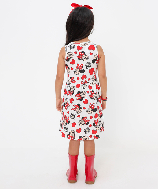 Vestido Infantil Minnie Disney Tam 4 a 10 Off White