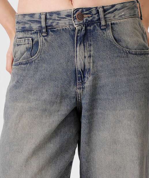 Calça Jeans Barrel Feminina Bolsos Marisa