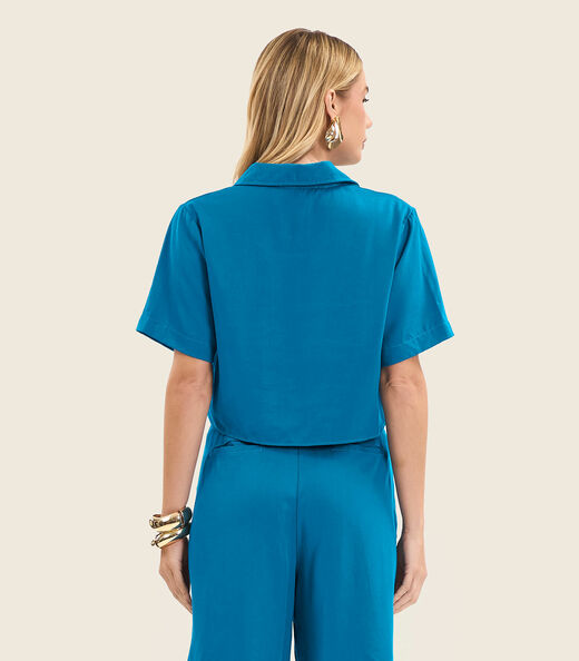 Camisa Feminina Manga Curta Com Gola Endless Azul