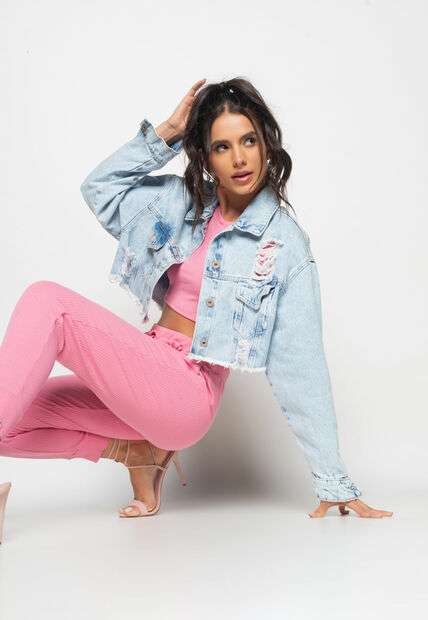 Jaqueta Jeans Cropped Oversized Salvatore Fashion