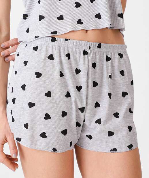 Pijama Feminino Canelado Coração Sem Manga Marisa