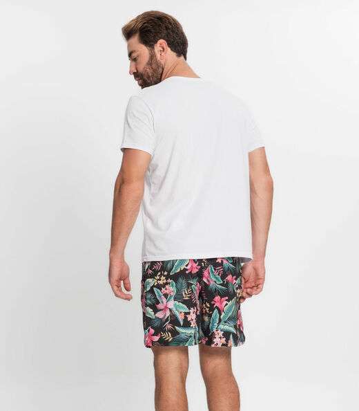 Bermuda Microfibra com Elastano Estampada Nellonda Preto