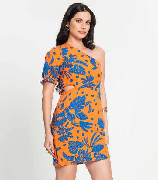 Vestido Feminino Curto Nula Manga Estampado Select Laranja