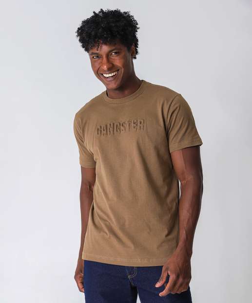 Image_Camiseta Masculina Estampa Frontal Gangster Bege