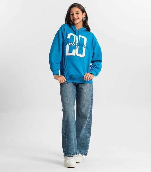 Blusão Juvenil Feminina Em Moletom Minty Azul