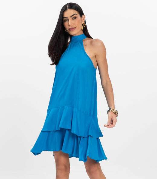 Vestido Curto Feminino Em Viscose Style Box Azul