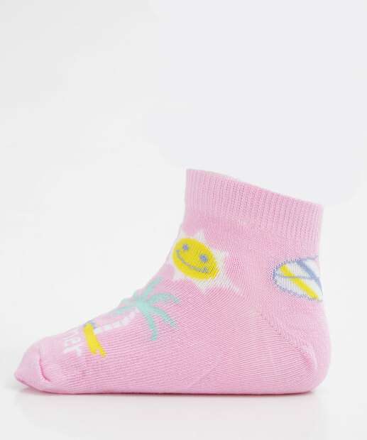 Kit 3 Pares Meias Infantil Cano Curto Estampadas
