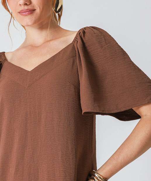 Vestido Feminino Textura Manga Curta Marisa Marrom