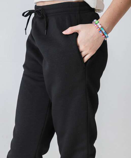 Calça Juvenil Moletom Bolsos Marisa Tam 10 a 16 Preto