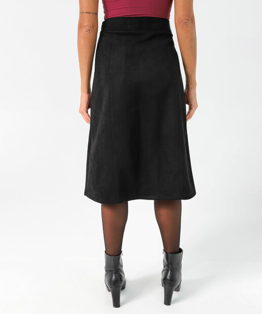 Saia Midi Feminina Botões Fenda Marisa Preto