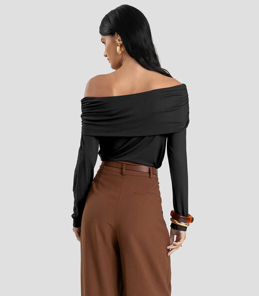 Blusa Feminina Ombro a Ombro em Malha Visco Dianna Preto