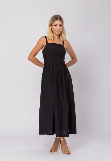 Vestido Midi Alfaiataria Bolsos Preto Salvatore