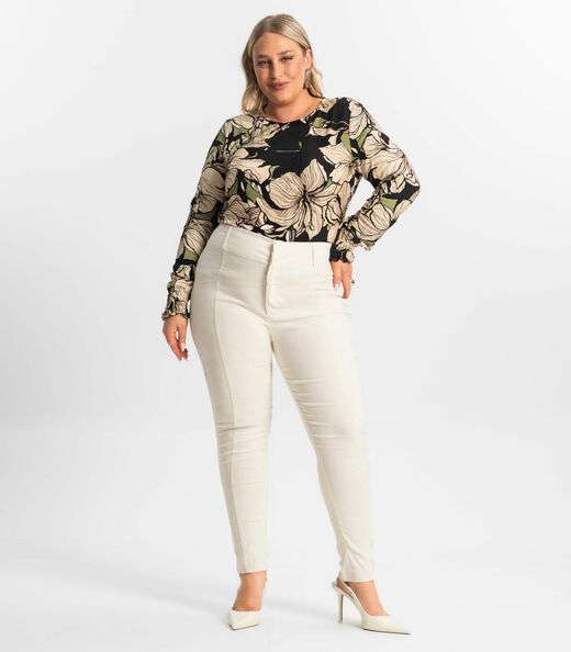 Image_Calça Feminina Plus Size Em Bengaline Secret Glam Bege