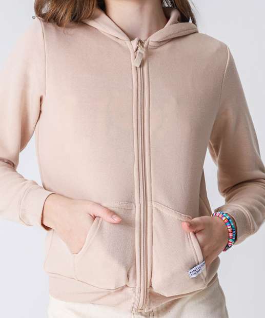 Casaco Juvenil Moletom Flanelado Marisa Tam 10 a 16 Bege