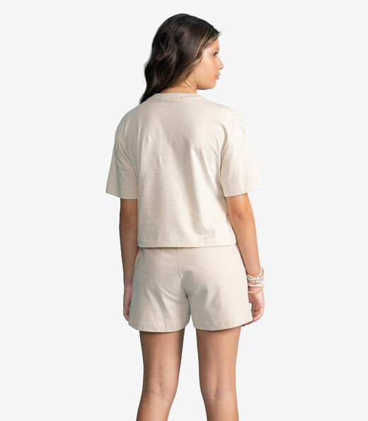 Conjunto Feminino T-Shirt Box Com Shorts Minty Bege