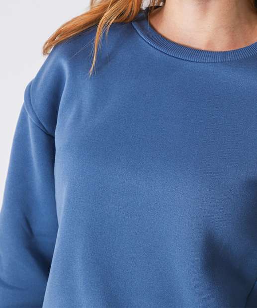Blusão Feminino Moletom Detalhe Ombro Marisa Azul