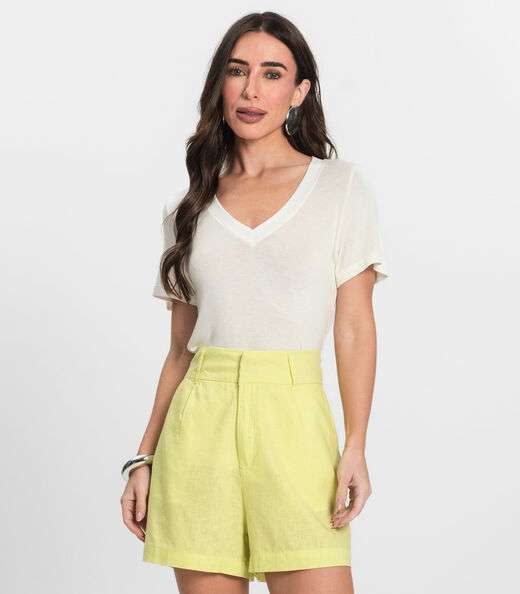 Image_Blusa Feminina Manga Curta Decote V Endless Bege