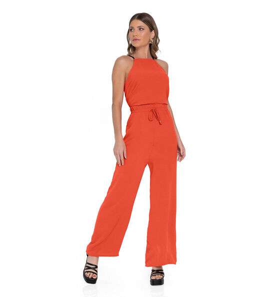 Calça Pantalona Em Air Flow Com Cordão Rovitex Laranja
