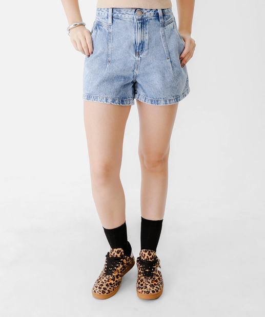 Short Jeans Feminino Bolsos Marisa Azul