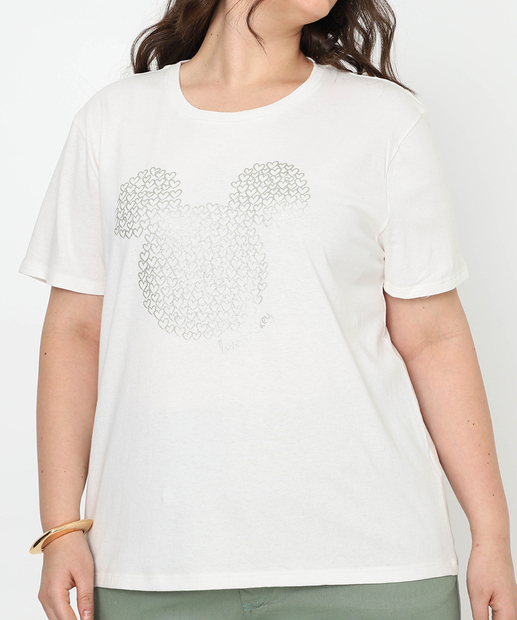 Camiseta Plus Size Feminina Mickey Foil Off White