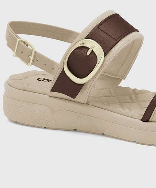 Sandália Feminina Flatform Tiras Comfortflex Bege