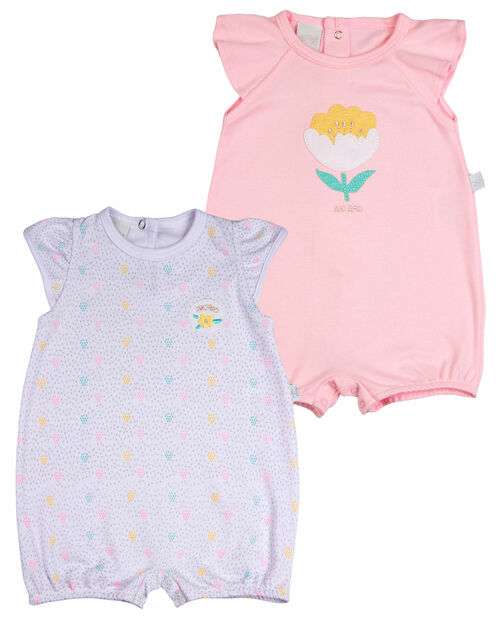 Image_Macacão Bebe Suedine Menina Curto Estampado e Liso Kit Macacão Suedine Algodao B