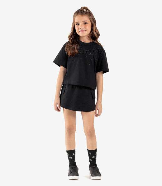 Conjunto Infantil Blusa Com Shorts Saia Rovi Kids Preto