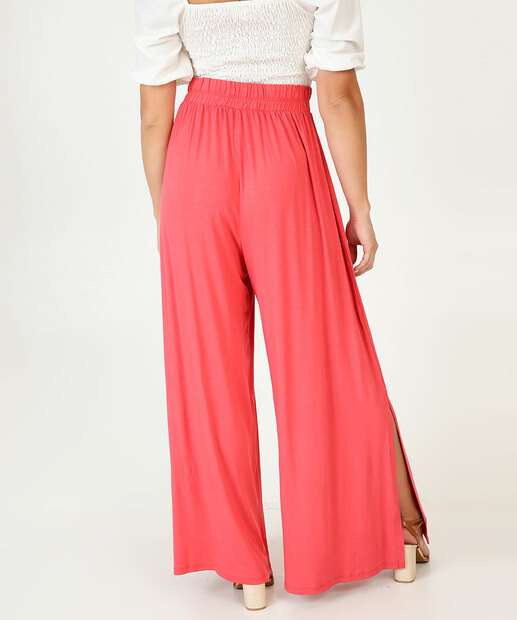 Calça Wide Leg Feminina Amarração Fendas Marisa 