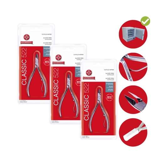 Image_Kit 3 Alicates Cutícula Mundial 522 Classic Afiado Best Seller
