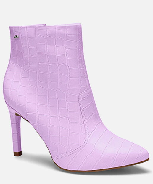 Bota Feminina Cano Curto Salto Fino Textura Croco Dakota