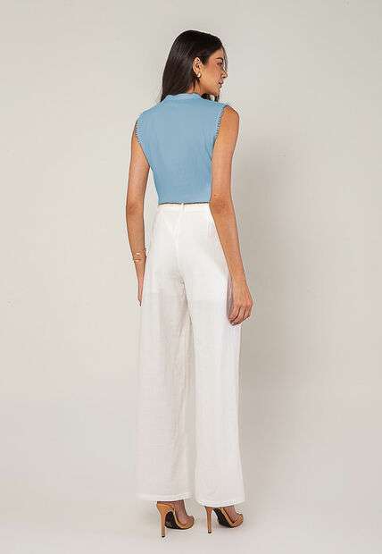 Regata Alfaiataria Com Amarração E Detalhe de Pompons Azul Salvatore