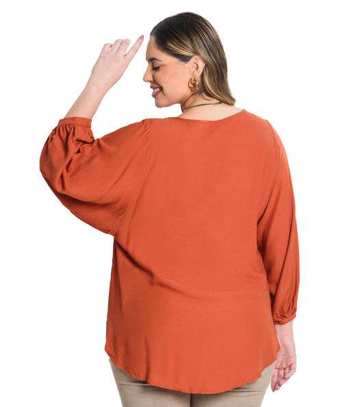 Blusa Manga 3/4 Viscose Sarjada Twill Secret Glam Vermelho