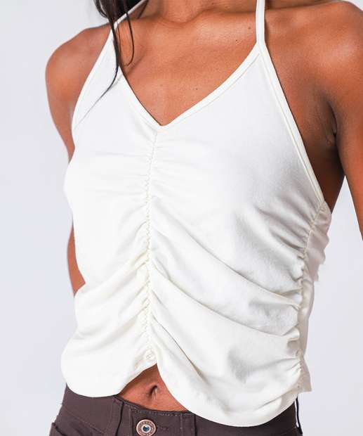 Blusa Regata Detalhe Franzido Marisa Bege