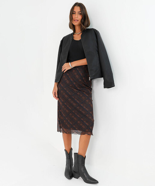 Image_Saia Feminina Midi Reta Tule Estampada Marisa Marrom