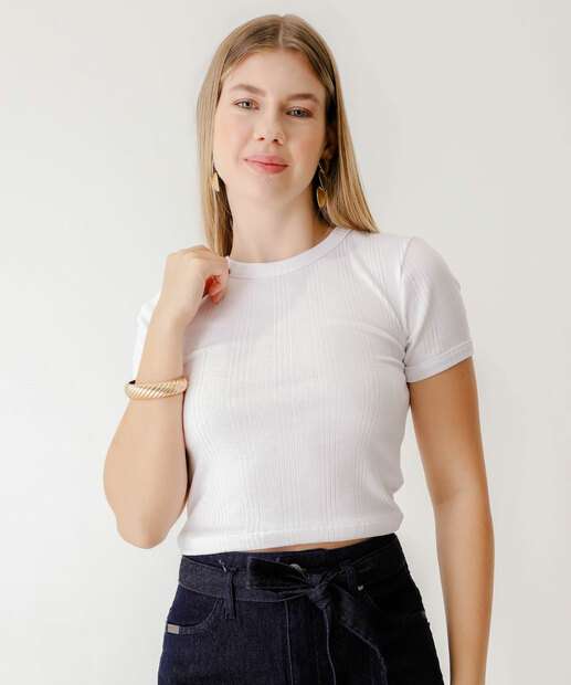 Blusa Feminina Canelada Manga Curta Marisa