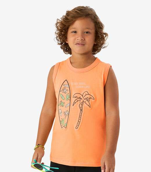 Conjunto Machão com Bermuda Meia Malha Rovi Kids Laranja