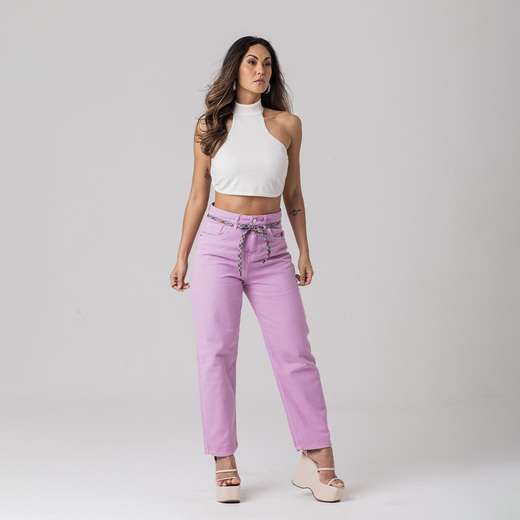 Calça Lilás Feminina Dad Sarja Zune