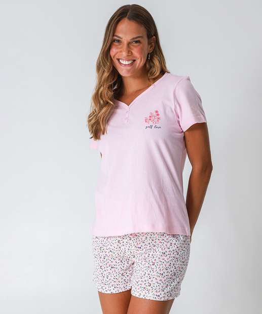 Image_Pijama Feminino Flores Botões Marisa Rosa