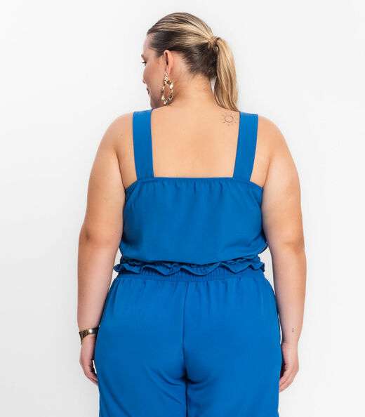 Regata Cropped Plus Size Neon Secret Glam Azul