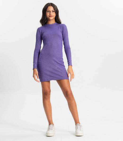 Vestido Juvenil Em Ribana Canelada Minty Roxo