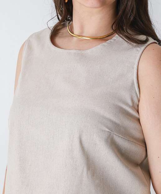 Blusa Regata Plus Size Feminina Linho Marisa Bege