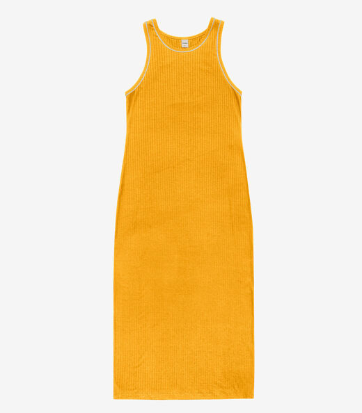 Vestido Midi sem Manga Ribana Canelada Amarelo
