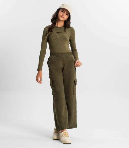 Blusa Juvenil Com Strass Manga Longa Minty Verde