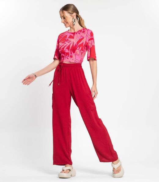 Blusa Cropped Feminina Manga Ampla Rovitex Vermelho