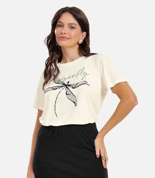 Blusa T-Shirt Feminina Libélula Bege