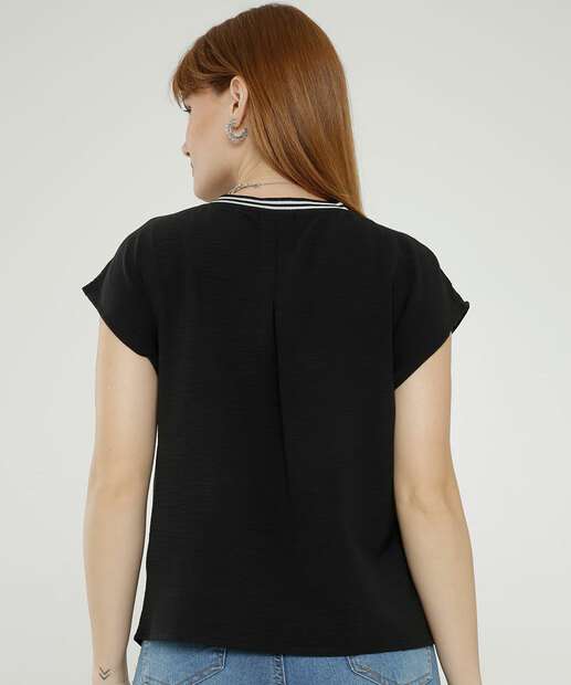 Blusa Feminina Textura Listras Manga Curta Marisa